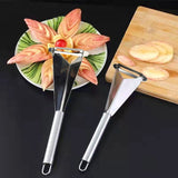 Qfdian Stainless Steel Fruit Push Knife Triangular Peeler Vegetable Slicer Fruit Platter Watermelon Kitchen Non-slip Carving Blade Tool