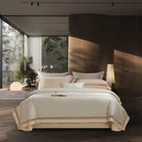 Qfdian 4Pcs Luxury 1000TC Egyptian Cotton White Hotel Style Bedding Set Hollow Wide Edge Duvet Cover Bed Sheet Fitted Sheet Pillowcases