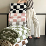 Qfdian  Checkerboard Grade A Half-sides Fleece Keep Warm Blanket Autumn Winter Warmth Throw Blankets for Sofa Napping Shawl Blanket Cozy