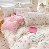 Qfdian  ‌100% pure thickened skin friendly cotton four piece set double bed single bed diagonal cartoon duvet set dormitory