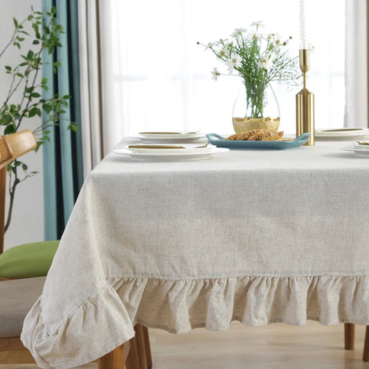 Ruffled Linen Cotton Tablecloth for Wedding Home Party Dining Banquet Decoration Flax Fabric Table Cloth Luxurious Table Cover