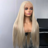 Qfdian Ash Blonde Lace Front Wig Synthetic Wigs for Women Long Silky Straight Light Blond Frontal Glueless Natural Hairline Daily Party