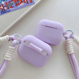 Qfdian Lavender Purple Matte Silicone Joined Earphone Case for AirPods Pro 2 with Anti Loss Rope for AirPods 1 2 3 4 Soft Funda Cover
