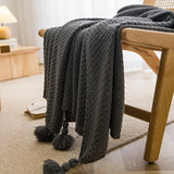 Qfdian  Nordic Blankets for Bed Sofa Couch Chunky Knit Bedspread Knitted Throw Blanket with Tassel Plain Color Waffle Embossed Blanket