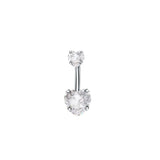 Qfdian  Fashion Internal Thread Belly Button Rings Heart Stainless Steel Belly Piercing Crystal Silver Body Jewelry Party Decoration
