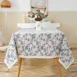 Qfdian Beige Daisy Lace Tassels Cotton Tablecloth Rectangle Table Cover for Tea Table Decorations Kitchen Living Room Wedding Party Use