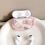 Qfdian  INS Flower Vintage Pink Transparent Headset Protective Case For Apple Airpods 4 Pro 1 2 3 Wireless Earphone Charging Box Fundas