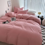 Qfdian Solid Bed Linen Cotton Bedding Set with Sheet Duvet Cover Pillowcase Single Couple Bedsheet King Queen Double Twin Size