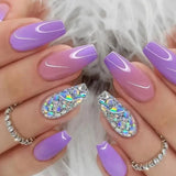Qfdian 24Pcs Gradient Short Ballet Nails Set with Glue White Simple False Nails Coffin Fake Nail Press on Nails Full Cover Nail Tips
