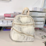 Qfdian Contrast Color Patchwork Pleated Backpacks College Casual Travel Bags for Women Y2k Aesthetic All Match Trendy Simple Schoolbags