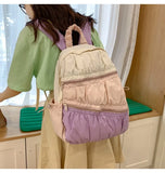 Qfdian Contrast Color Patchwork Pleated Backpacks College Casual Travel Bags for Women Y2k Aesthetic All Match Trendy Simple Schoolbags