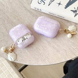 Qfdian Luxury Purple Pearly Shell Pendant Silicone Case For AirPods 1 2 3 4 pro 2 Wireless Bluetooth Earphone Accessories