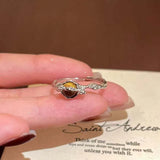Qfdian  Vintage Brown Opal Thorn Ring for Women Men New Trendy Geometric Cat Personality Opening Finger Rings Couple Jewelry Gifts