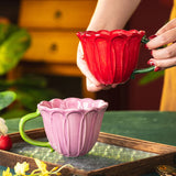 Qfdian Creative Ceramic Coffee Cup Delicate Flower Mug English Afternoon Camellia Flower Tea Coffee Mug Large Capacity Breakfast Cup