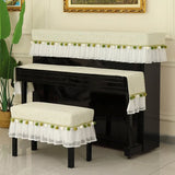 Qfdian  Simple Piano Dust Cover Three Piece Set Home Decoration Dust Piano Covers Cloth Half Draped Piano Keys Stool Cover with Tassel