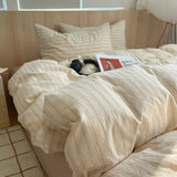 Qfdian  Ins Nordic Bedding Set Striped Pure Cotton Duvet Cover Set Skin-Friendly Single Twin Full Queen Size Flat & Fitted Sheets Set