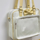 Qfdian Japanese Jk Girls Kawaii Cute Bow Ita Bags Pu Leather Fashion Women Transparent Underarm Bag Sweet Y2k Vintage Shoulder Handbags