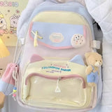 Qfdian  Fashion Transparent Sweet Kawaii Backpack High-capacity Y2k Aesthetic Schoolbag Women Students Contrast Color Patchwork Ita Bags