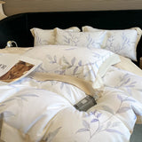 Qfdian Luxury Digital Printing Flowers and Plants Bedding Set Lyocell Eucalyptus Fiber Soft Silky Duvet Cover Bed Sheet Pillowcase 4Pcs
