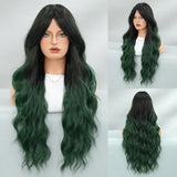 Qfdian  Long Wavy Brown Wig for Women Daily Cosplay Party Overhead Dyeing Wavy Wigs Synthetic Wigs Heat Resistant Wig With Bang