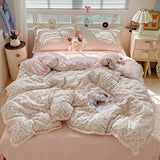 Qfdian  INS Princess Bedding Set New Soft Wrinkled Double-layer Bed Flat Sheet Twin Queen Size Duvet Set Pillowcase Bed Linens