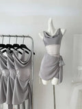 Qfdian  Summer Lady French Elegant Y2k Sexy Irregular Suspended Mini Dress Fashiona Unique Versatile Women Sleeveless Short Party Dress
