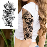 Qfdian  Realistic Fake Peony Temporary Tattoos For Women Girl Black Rose Elephant Flower Tattoo Sticker Tiger Anemone Tatoos Half Sleeve