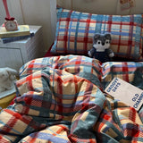 Qfdian  3pcs RED PLAID Duvet Cover Set (1*Duvet Cover + 2*Pillowcase, Without Core),soft fabricBedding Set