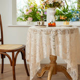 Qfdian  French Style Beige Countryside Lace Tablecloth for Living Room Bedroom Outdoor Dining Table Decorative Cover