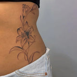 Qfdian  Lily Tattoo Sticker Temporary Tattoo, Simple Sketch Line Flower Tattoo, Sexy Waist Belly Body Art, Waterproof Long-Lasting Tatto