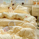 Qfdian  Cute INS Princess Bedding Set New Soft Cotton Lace Bed Flat Sheet Twin Queen Size Duvet Set Pillowcase Bed Linens Set Girls