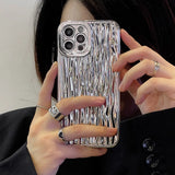 Qfdian Luxury Silver Tin Paper Phone Case For Iphone 15 14 13 12 11 Pro Max X XS Max XR Water Ripple Shockproof Protection Soft Cover
