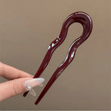 Qfdian U-Shaped Hair Fork Fashion Tortoiseshell Acetate Acrylic Hairpin Geometric Design Headwear Hair Sticks Women Girls