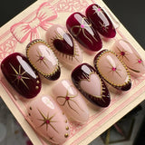 Qfdian 24Pcs 3D Green Ripple Design False Nails Cat's Eye French Almond Fake Nail Tips Leaves Pattern Removable Oval Press on Nails