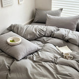 Qfdian Solid Bed Linen Cotton Bedding Set with Sheet Duvet Cover Pillowcase Single Couple Bedsheet King Queen Double Twin Size