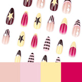Qfdian  24pcs Colorful Five-pointed Star Press On Nails Red Stripes French Style Y2k Fake Nails Yellow Almond European Fake Nail Tips