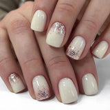 Qfdian 24pcs Mid-length French False Nails Leopard Print Gradient Design Fake Nail Ballet Datachable Press on Nails Finished Manicure