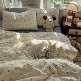 Qfdian  Cartoon Bedding Set Korean Style Soft Bed Sheet Set Queen King Size Duvet Cover Set No Filling With Pillowcase Bedroom Decor