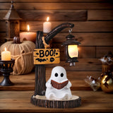 Qfdian  Halloween Ghost Statue Resin Decoration Led Night Light Cute Spooky Figurine Table Decor for Living Room Bedroom Office Gift