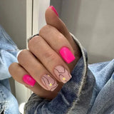 Qfdian 24Pcs Simple False Nails with Glue Short Almond Fake Nails Glitter Aurora Round Head Full Cover Nail Tips Oval Press on Nails