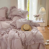 Cotton Nestl White Purple Heart Pleated Duvet Cover Pintuck Double Queen King 4Pcs Duvet Cover with Zipper Bed Sheet Pillowcases