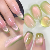 Qfdian 10ml/15ml Guava Green Cat Magnetic Gel Shine  Glitter Semi Permanent Soak Off UV Varnish Nail Supplies