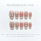 Qfdian 10Pcs Aurora Handmade False Nails with Jelly Glue Long Almond Fake Nail Art Shell Design Press on Nails Full Cover Manicure Tips