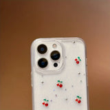 Qfdian  Applicable to Apple 16promax mobile phone case, new iphone16 three-dimensional glitter, cherry 16pro advanced sense plus