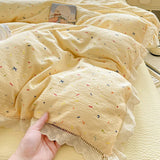 Qfdian  Cute INS Princess Bedding Set New Soft Cotton Lace Bed Flat Sheet Twin Queen Size Duvet Set Pillowcase Bed Linens Set Girls