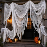 Qfdian  400x80 Inch Oversized Halloween White Creepy Cloth 33x6.5ft Spooky Fabric Cloth for Haunted House Creepy and Spooky Halloween D
