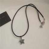 Qfdian  Punk Rock Vintage Star Pendant Chain Necklace For Men Women Charm Hip Hop 90s Y2K Grunge Goth Aesthetic Trendy EMO Accessories