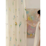 Qfdian  Pastoral Style High Density Chiffon Yarn Garden Fresh Cream for Living Room Window Screen Transparent Impervious Drapes