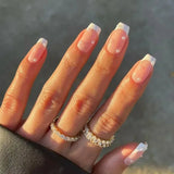 Qfdian 24Pcs Nude White French Fake Nail Short Square Nail Tips Fashion Wearable False Nails with Glue Simple Full Cover Press on Nails