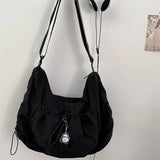 Qfdian  Y2k Aesthetic Vintage All Match Handbags Casual Women Drawstring Pleated Shoulder Bag Simple Streetwear Crossbody Bags Trendy